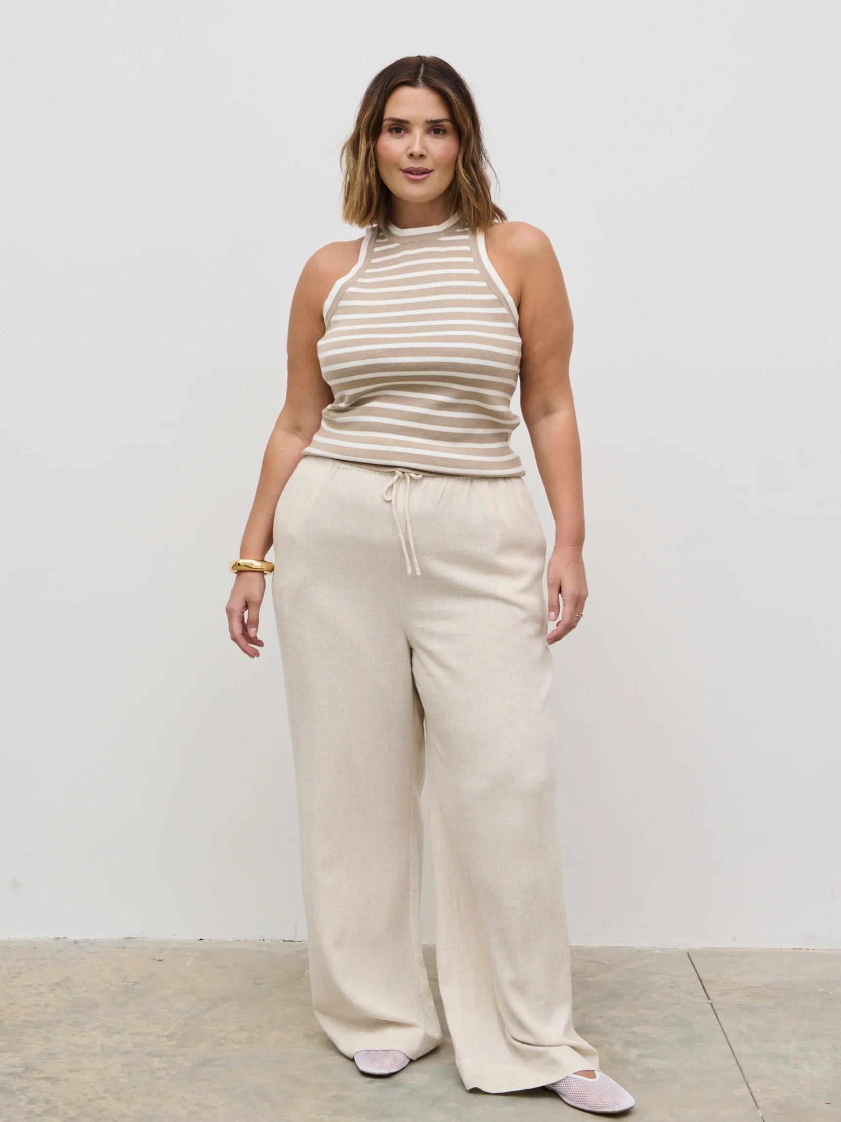 Nessa Drawstring Linen Blend Trousers Curve - Natural