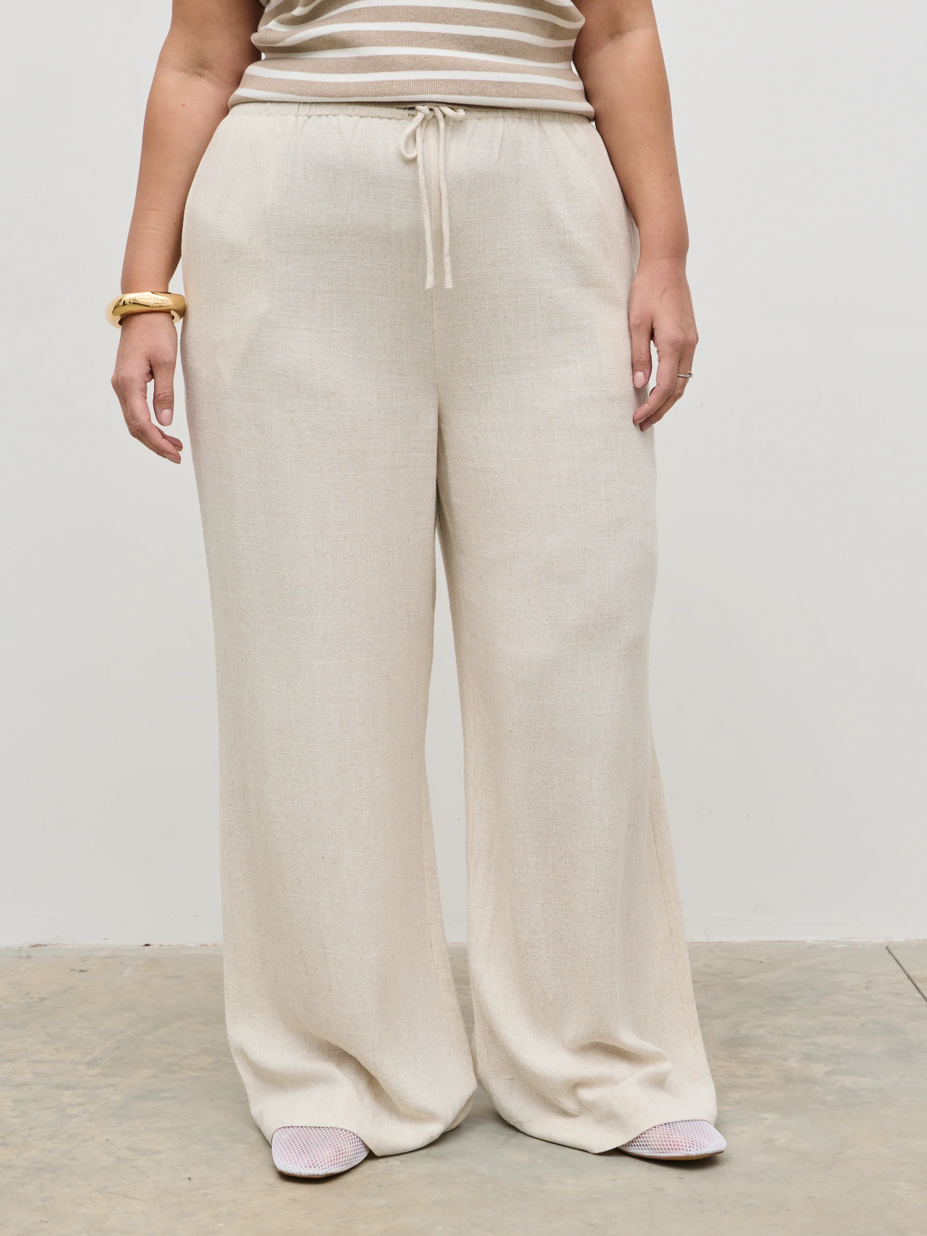 Nessa Drawstring Linen Blend Trousers Curve - Natural - Image 2