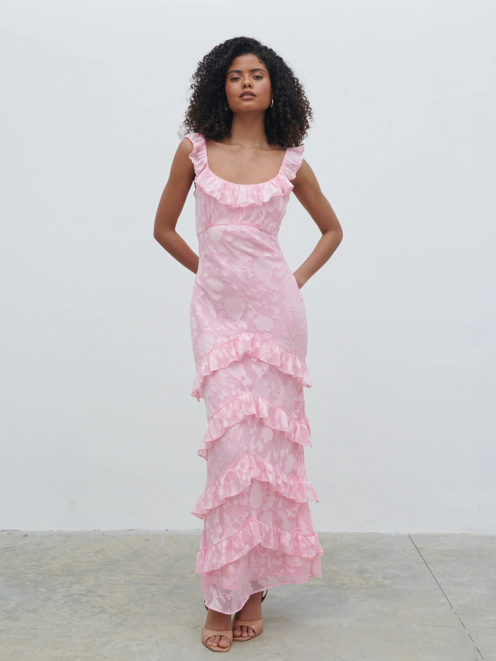 Novie Ruffle Jacquard Maxi Dress - Posie Pink - Image 4