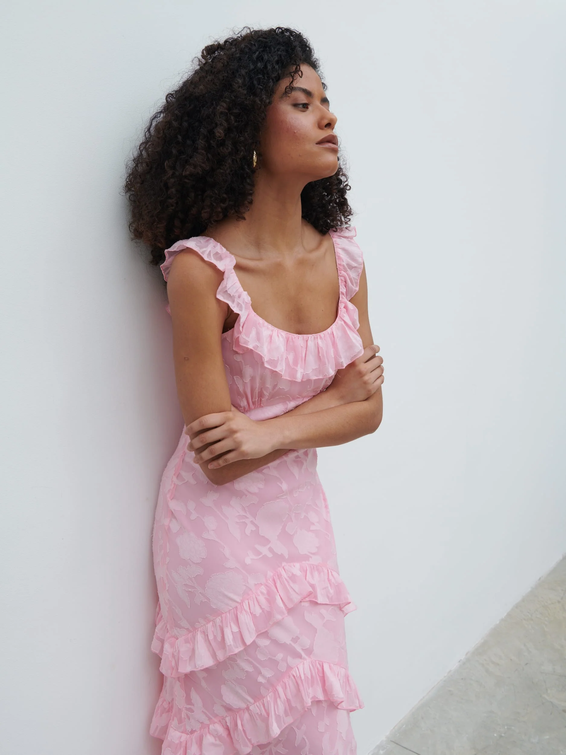 Novie Ruffle Jacquard Maxi Dress - Posie Pink - Image 5