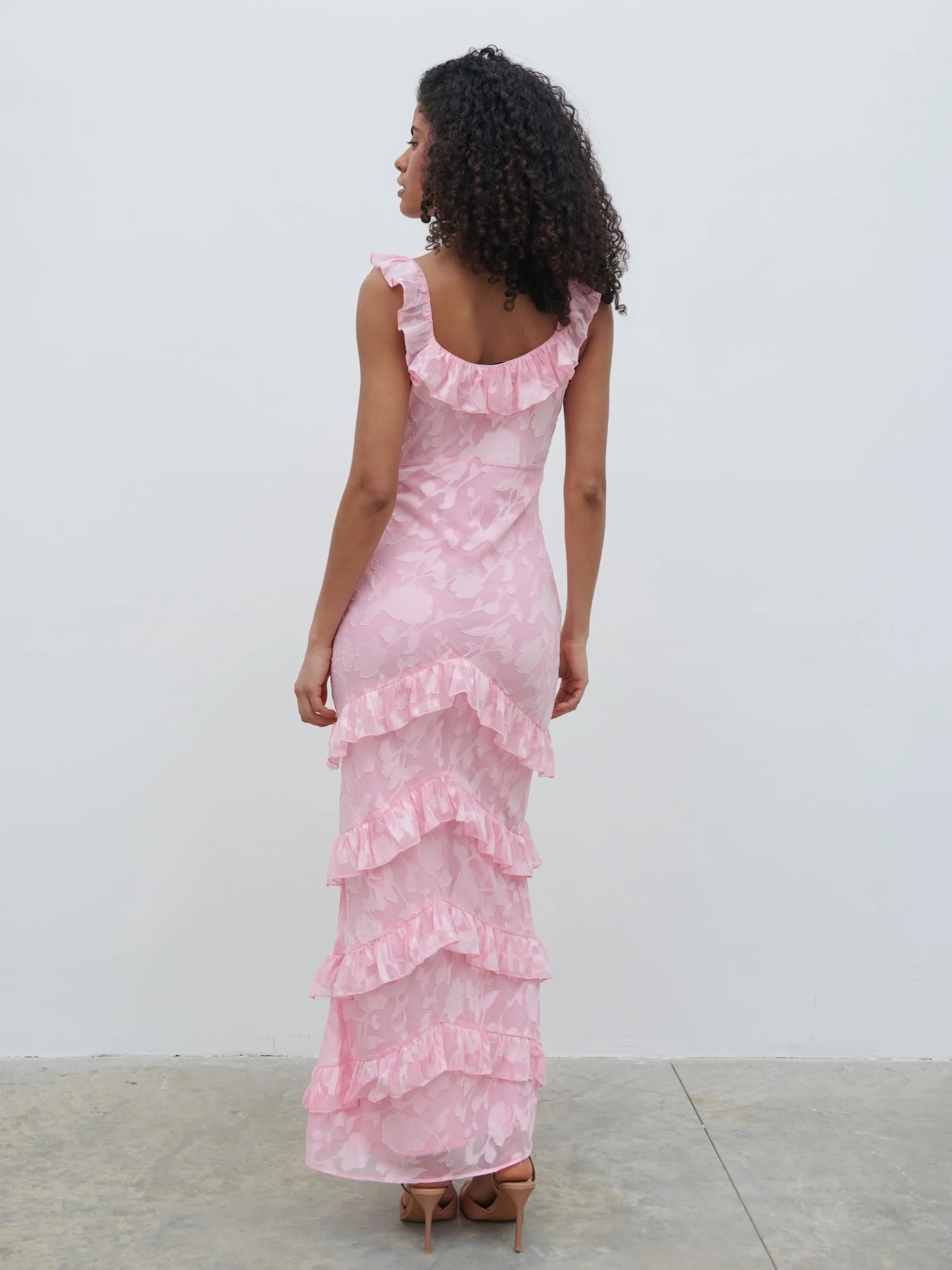 Novie Ruffle Jacquard Maxi Dress - Posie Pink - Image 6