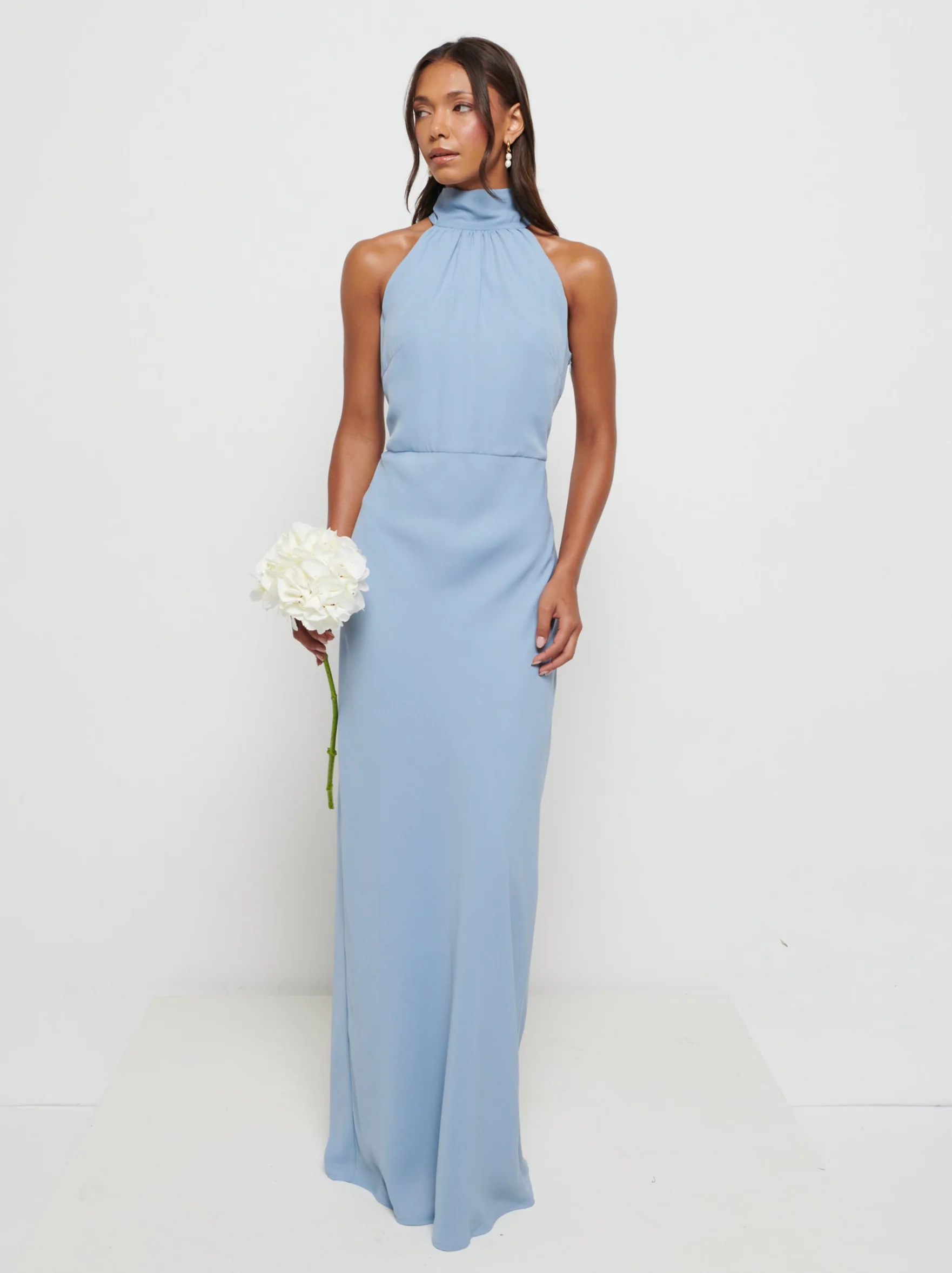 Odelle High Neck Chiffon Maxi Bridesmaid Dress - Dusty Blue