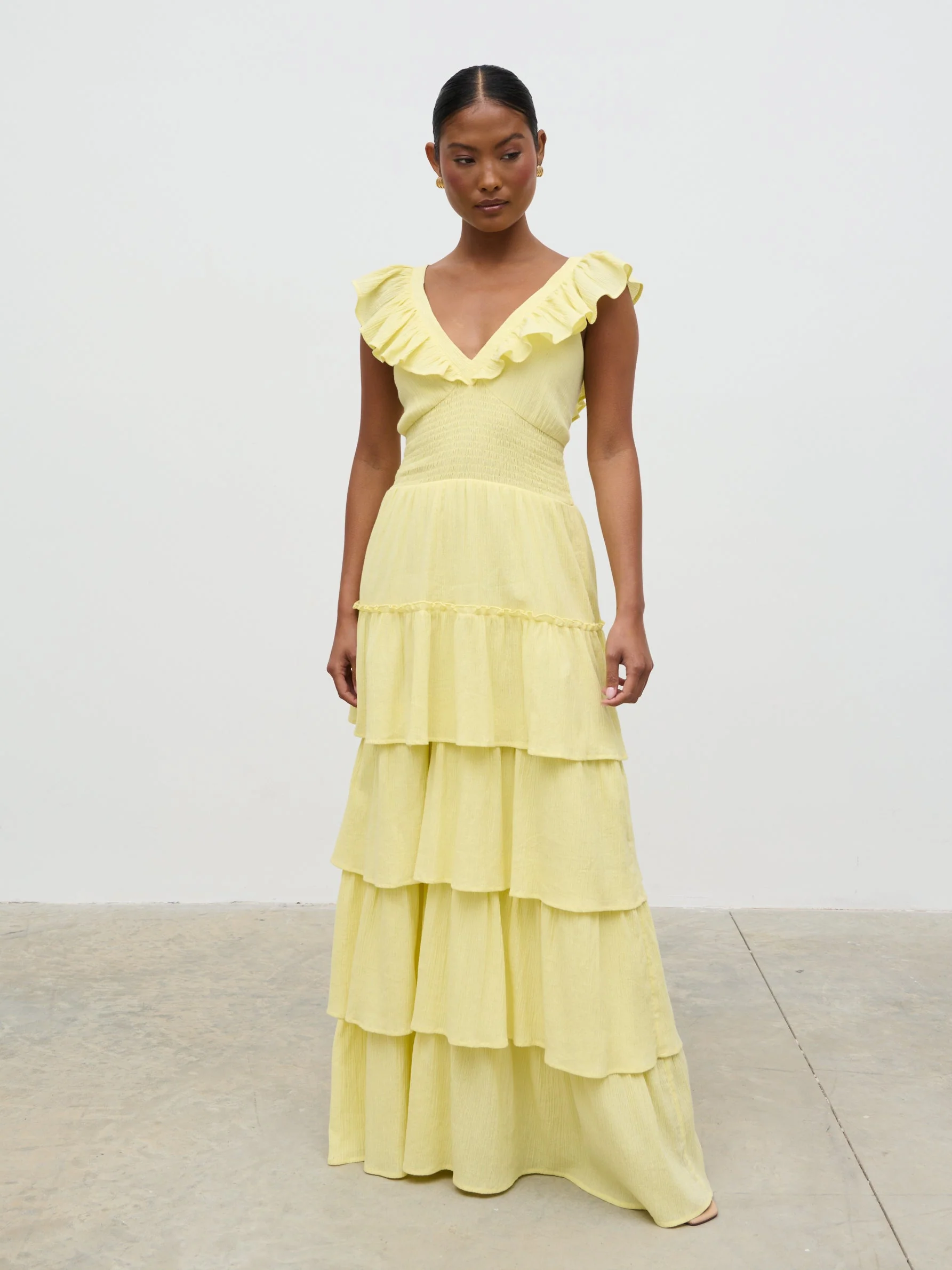 Opal Ruffle Maxi Dress - Lemon