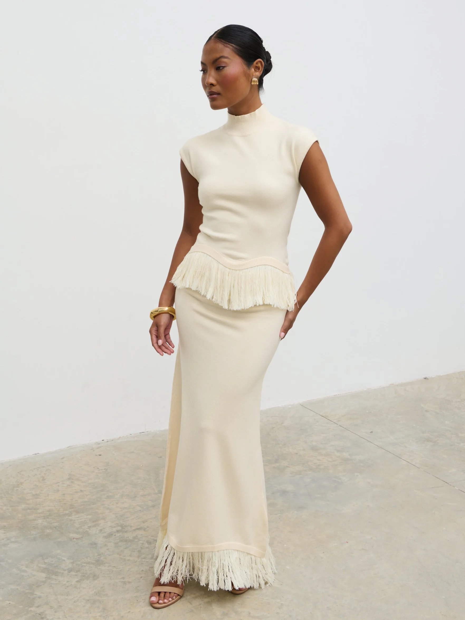 Orlendina Fringe Knit Top - Cream - Image 2
