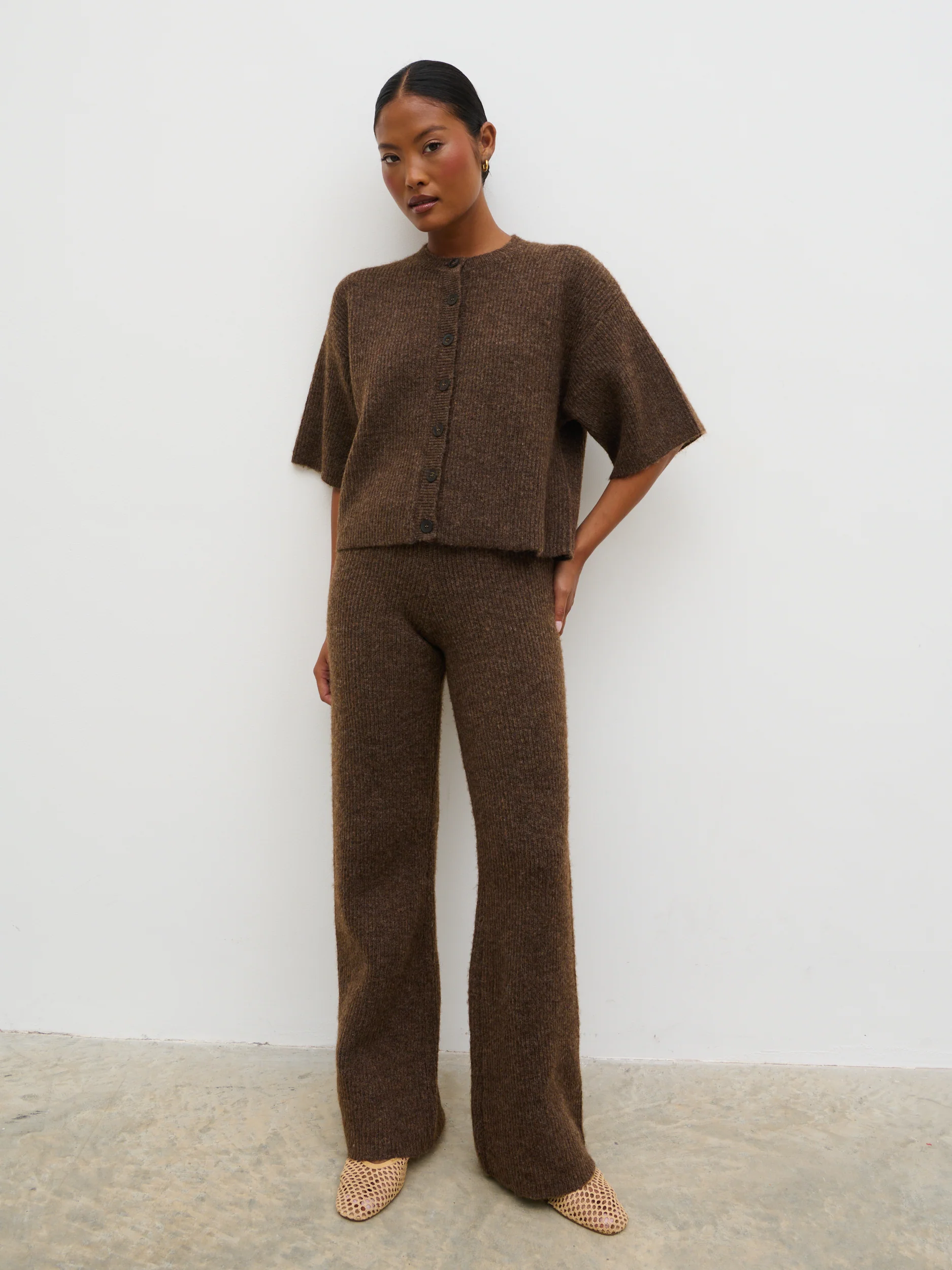 Ovalie Rib Knit Trousers - Chocolate