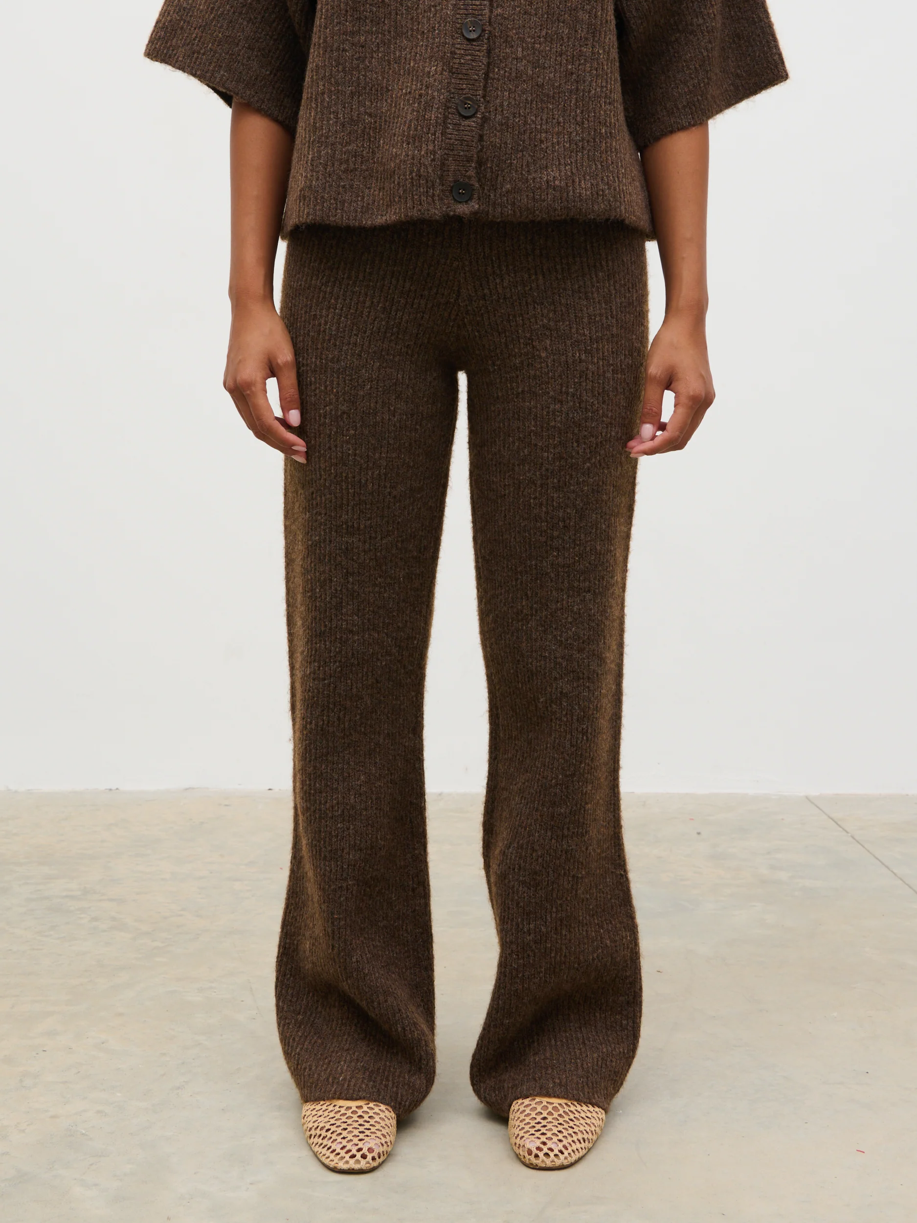 Ovalie Rib Knit Trousers - Chocolate - Image 2