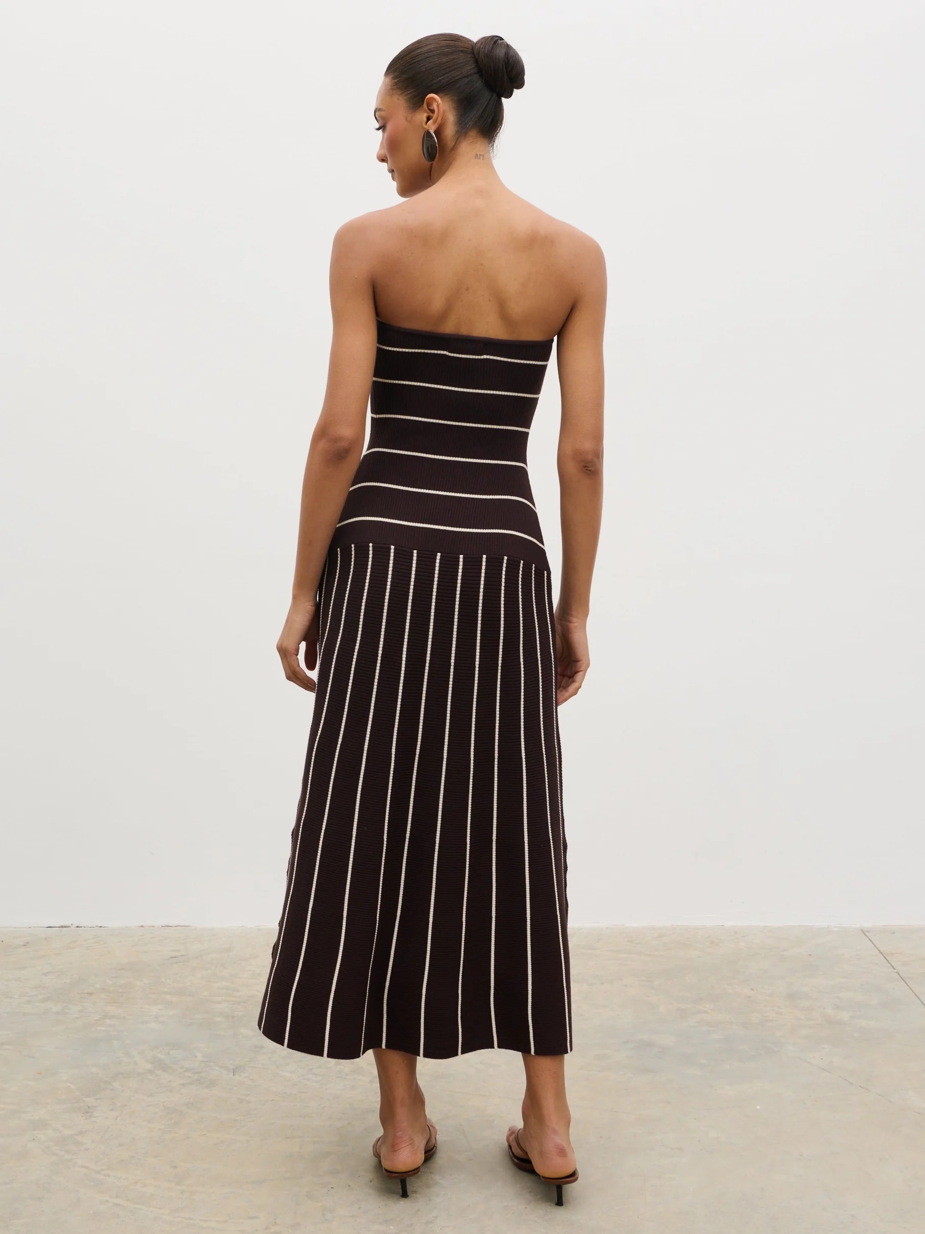 Pixie Bandeau Stripe Knit Long Midaxi Dress - Brown - Image 6