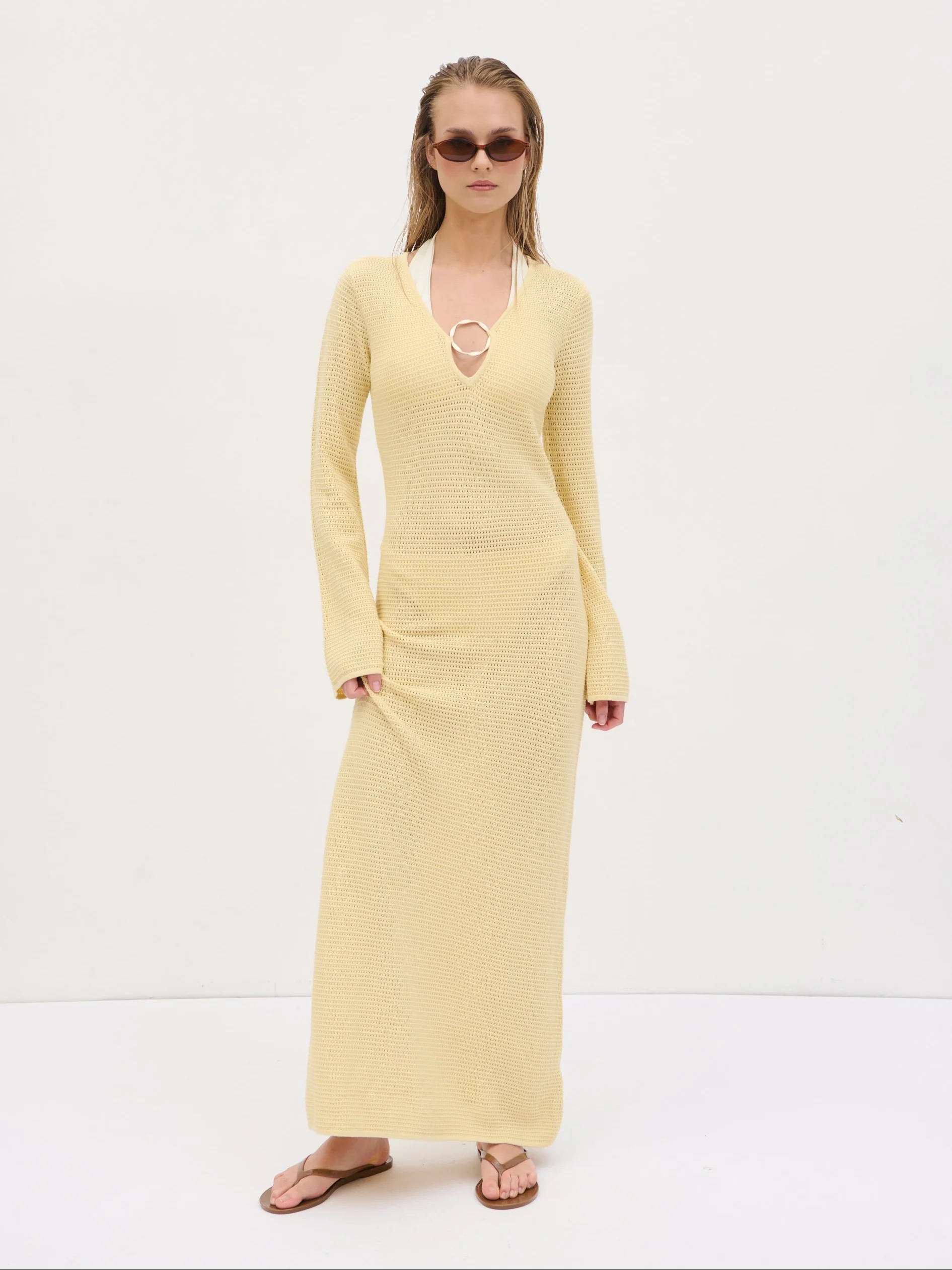 Riviera Hardware Knit Midaxi Dress - Lemon
