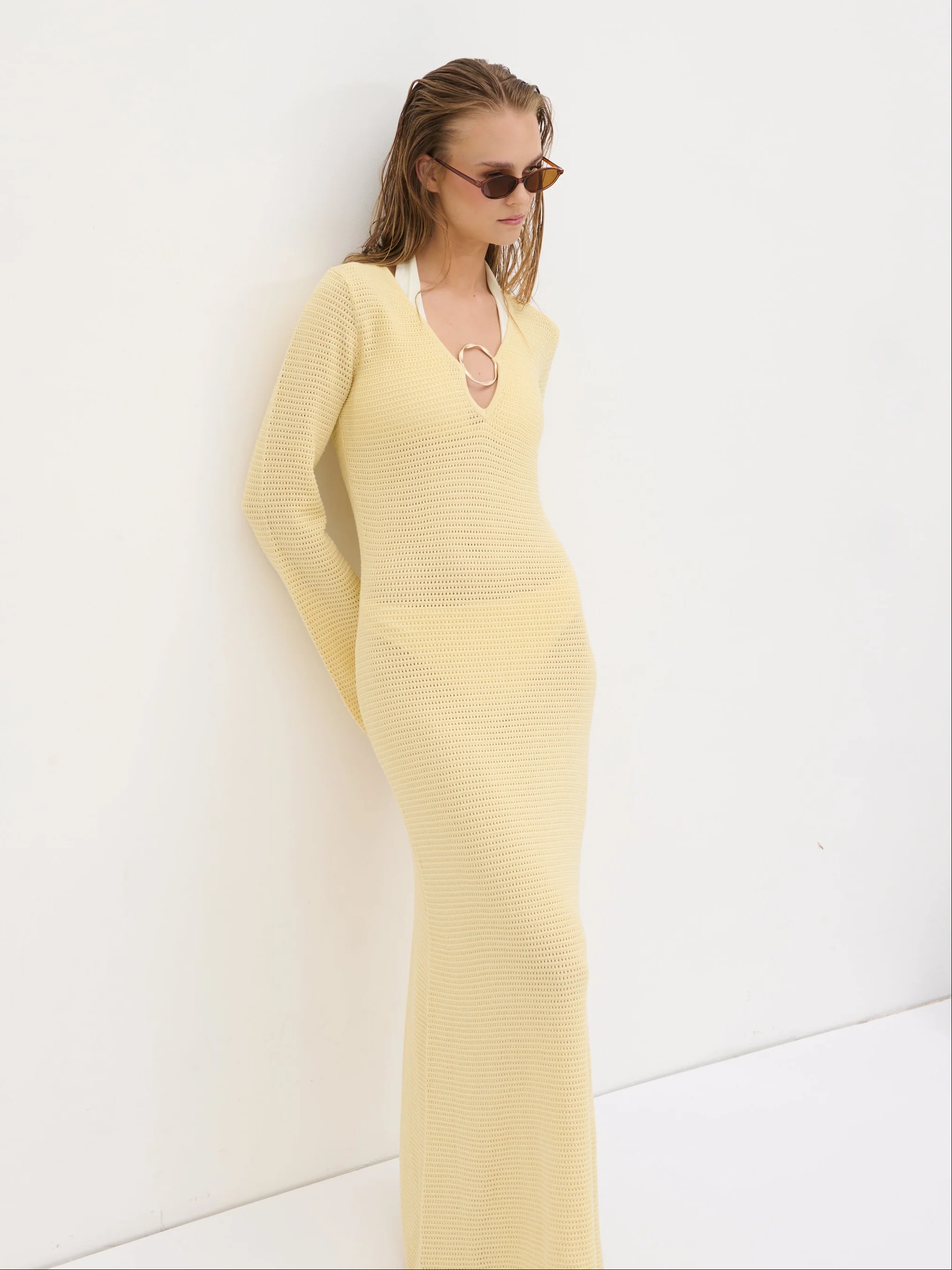 Riviera Hardware Knit Midaxi Dress - Lemon - Image 2
