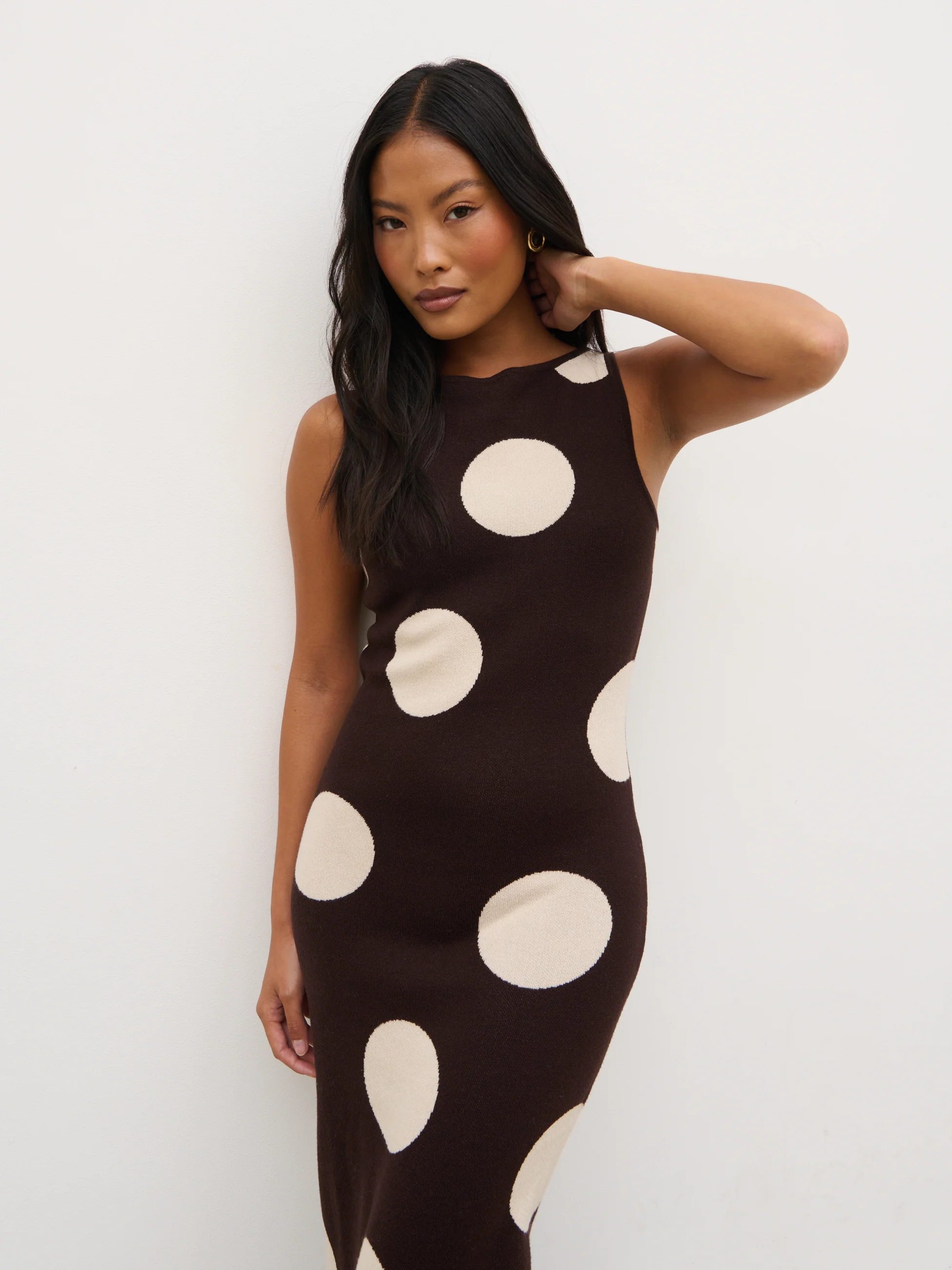 Sarover Polka Dot Maxi Knit Dress - Chocolate and Cream - Image 6
