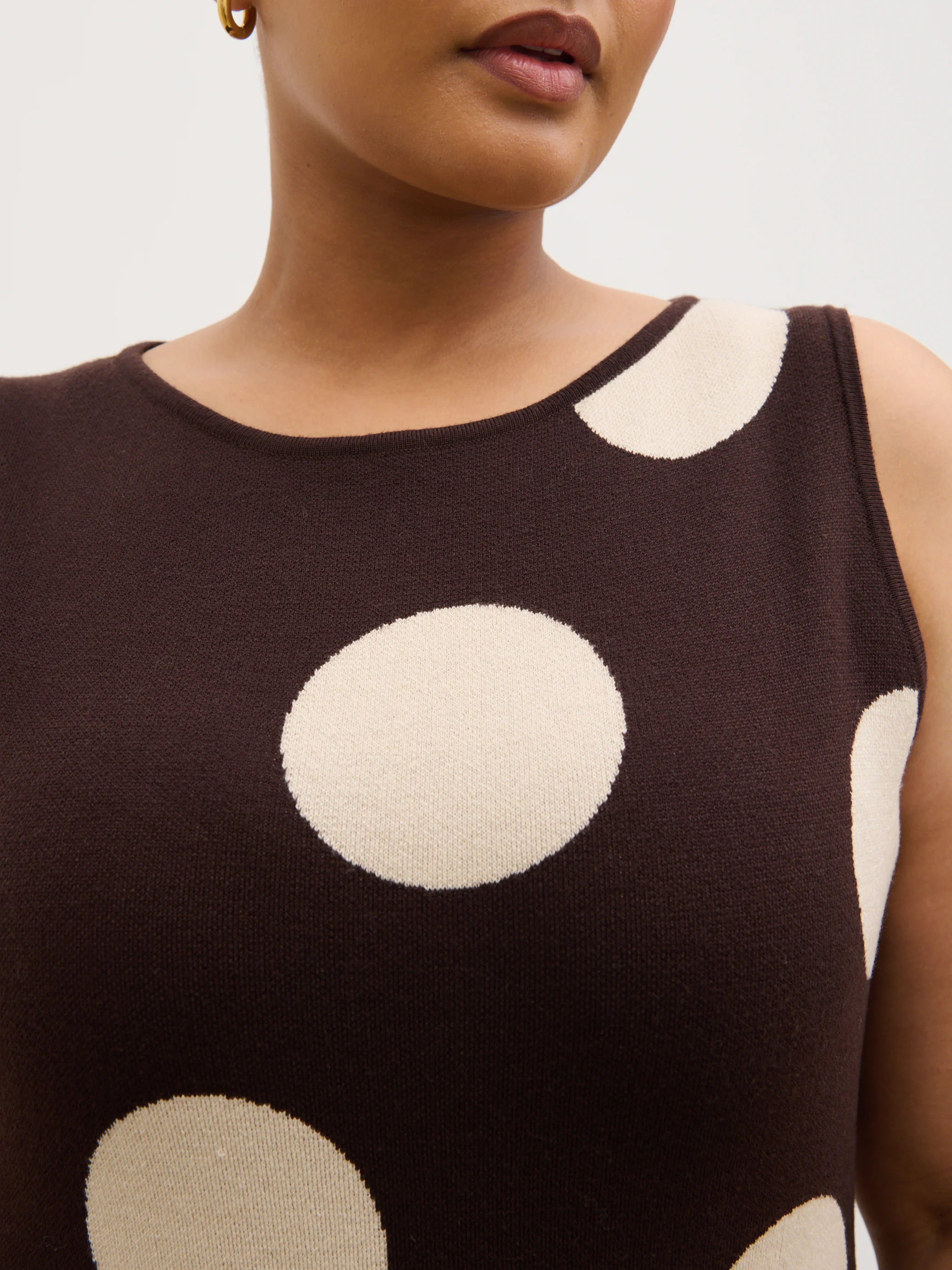 Sarover Polka Dot Maxi Knit Dress Curve - Chocolate and Cream - Image 3