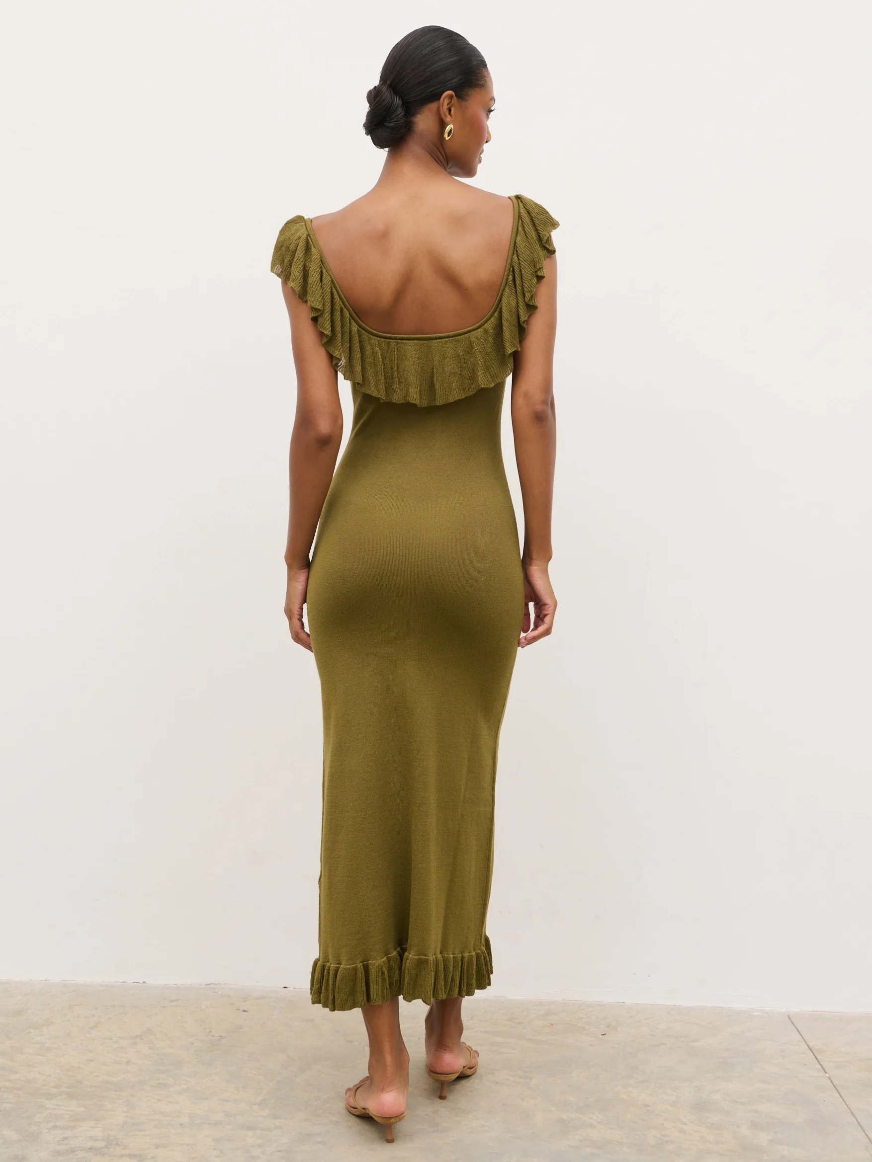Sascha Frill Detail Knit Midaxi Dress - Tarragon Green - Image 5