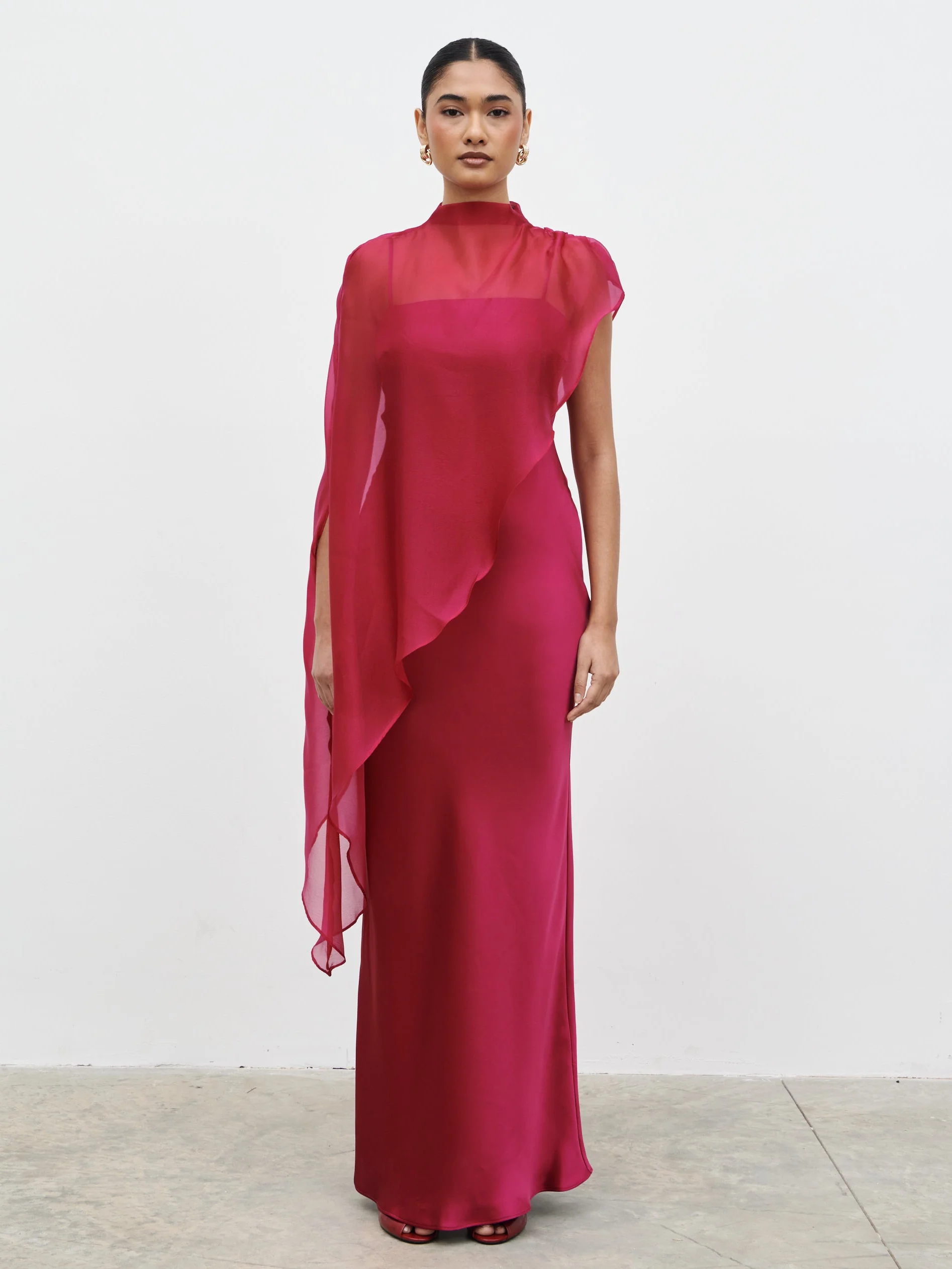 Saylor Cape Maxi Dress - Berry