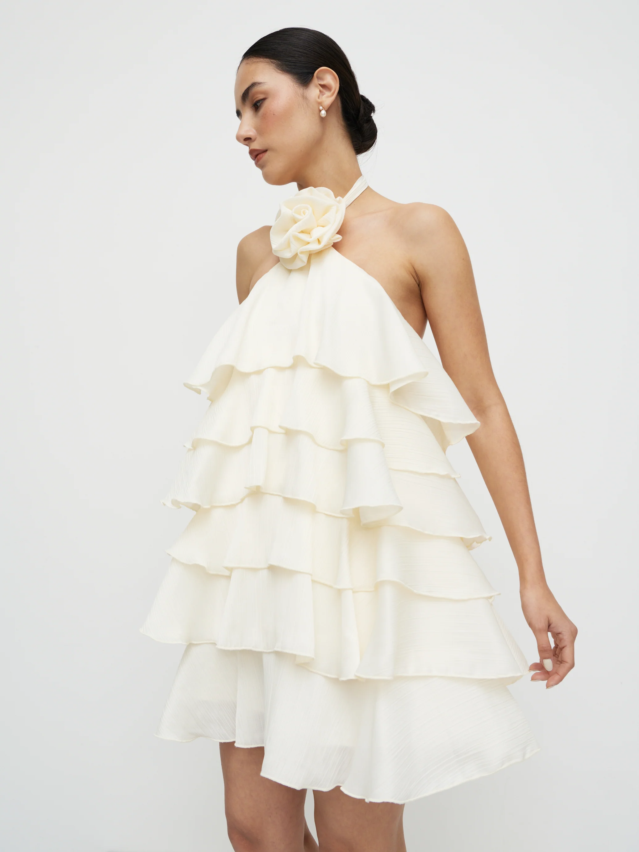 Seville Ruffle Corsage Mini Dress - Ivory