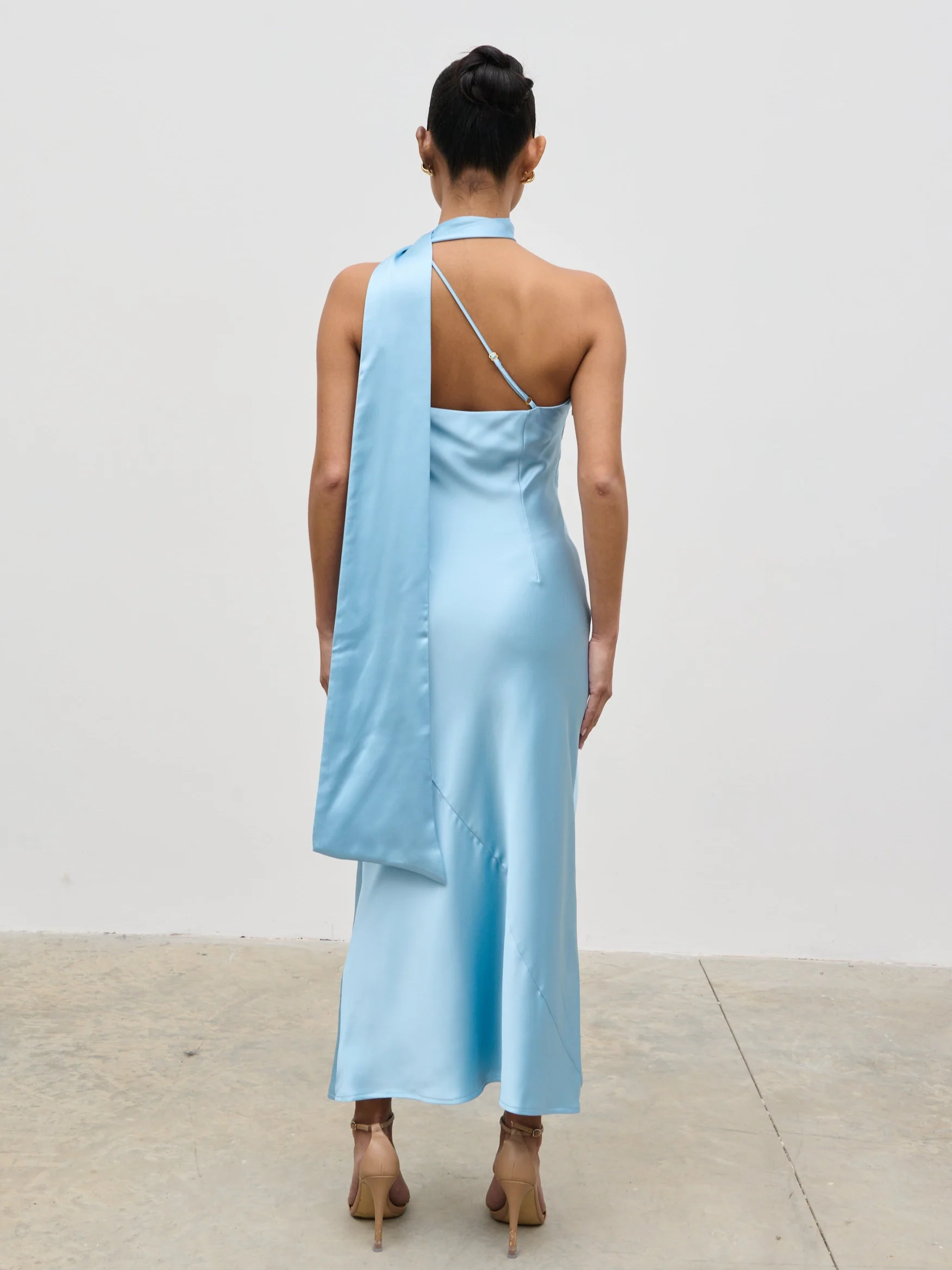 Sheree One Shoulder Scarf Midaxi Dress - Sky Blue - Image 6