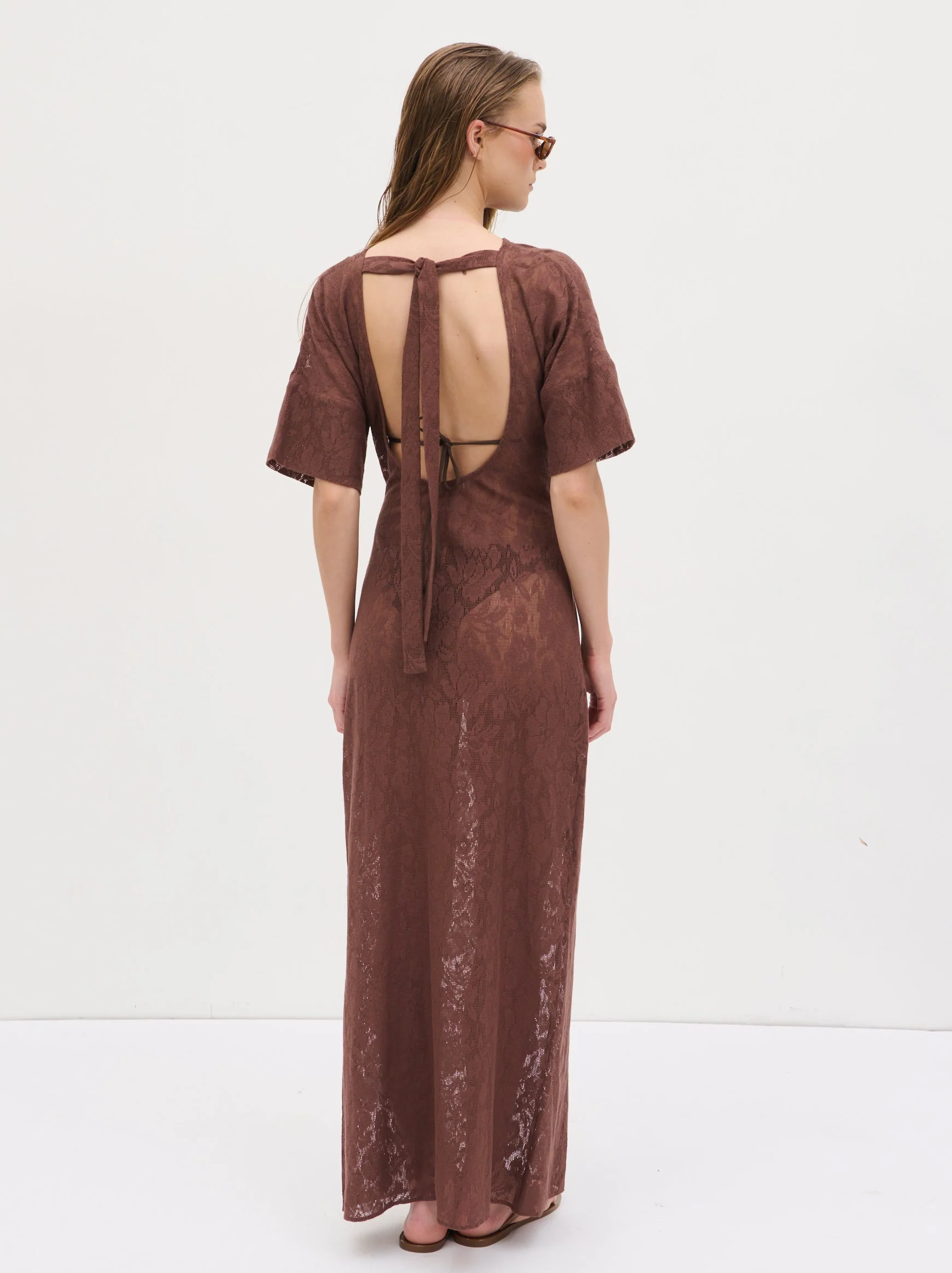 Suvi Crochet T-shirt Dress - Chocolate Brown - Image 4