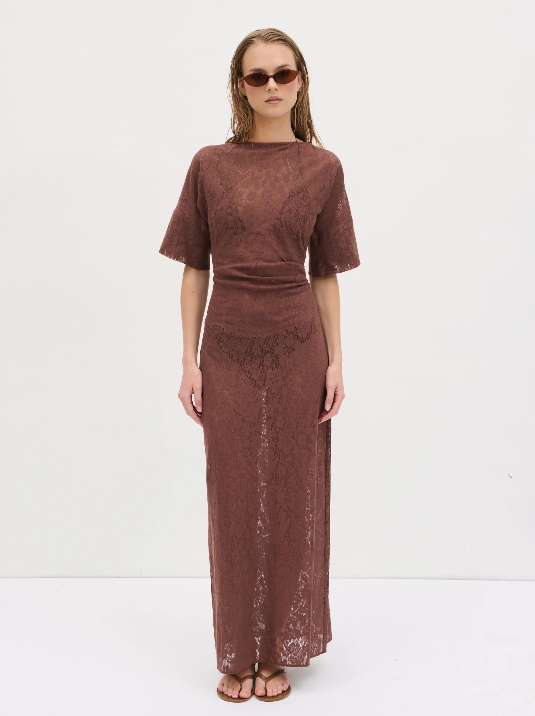 Suvi Crochet T-shirt Dress - Chocolate Brown - Image 6
