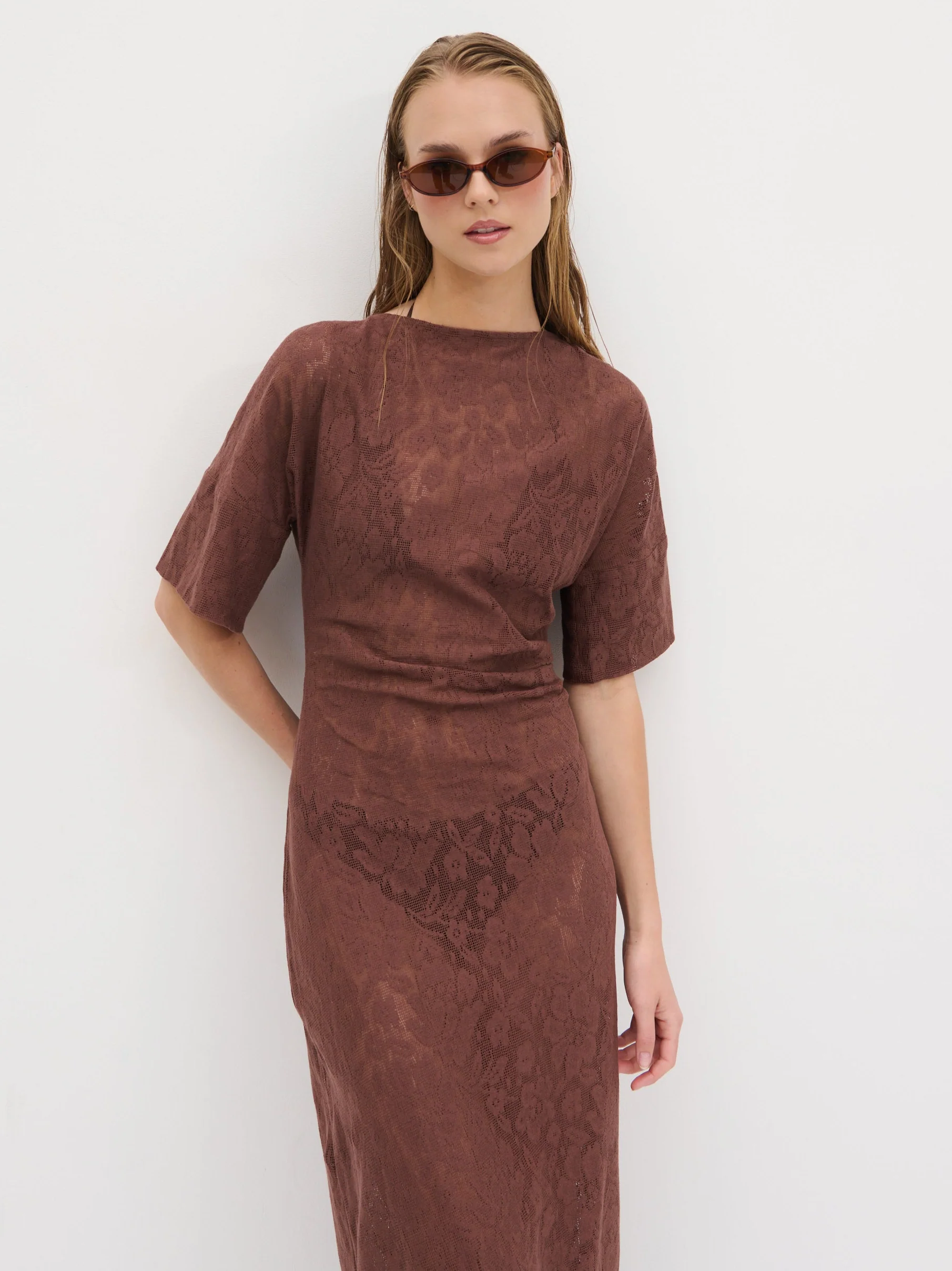 Suvi Crochet T-shirt Dress - Chocolate Brown - Image 7