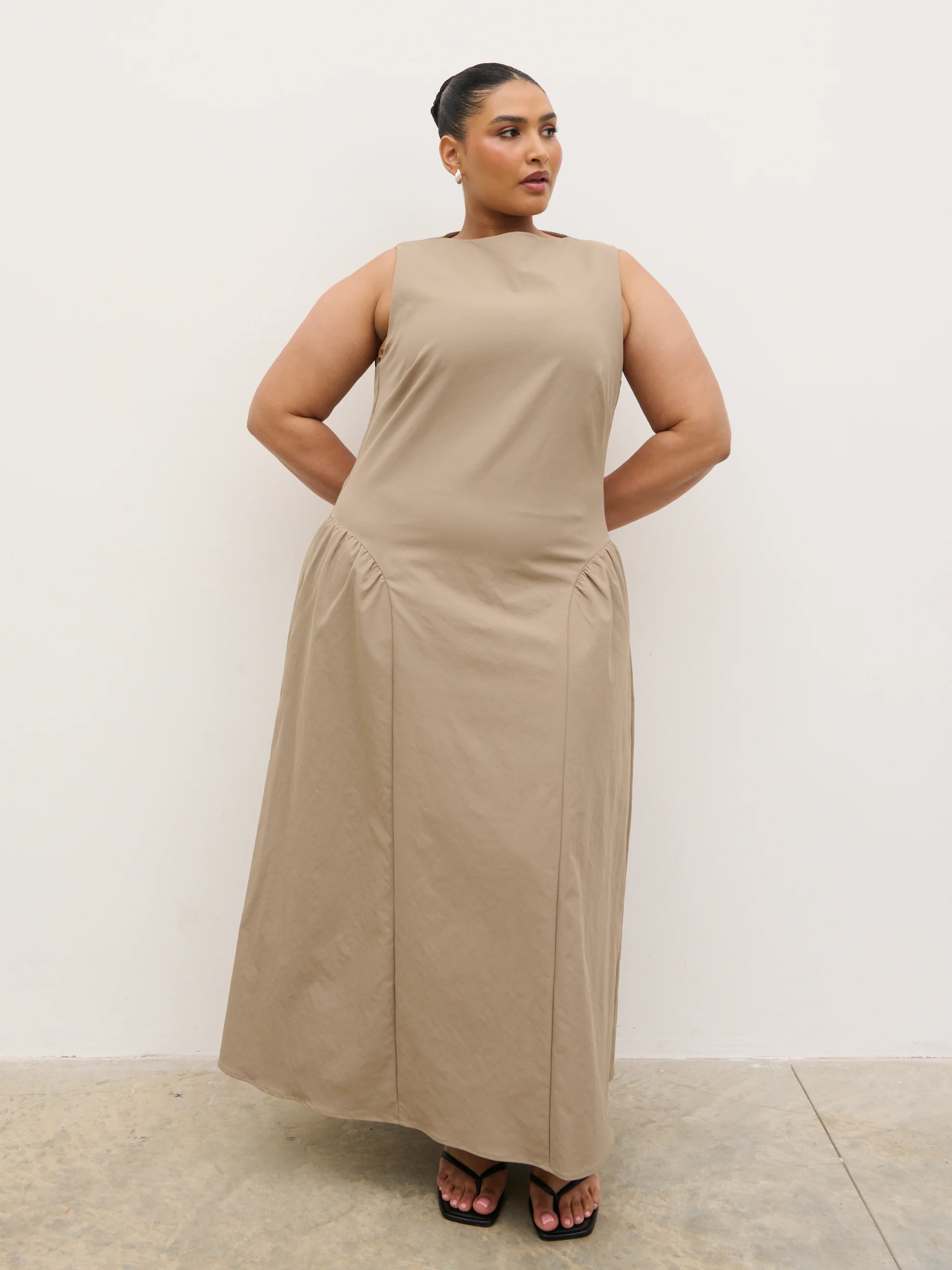 Sylvie Slash Neck Midaxi Dress Curve - Taupe