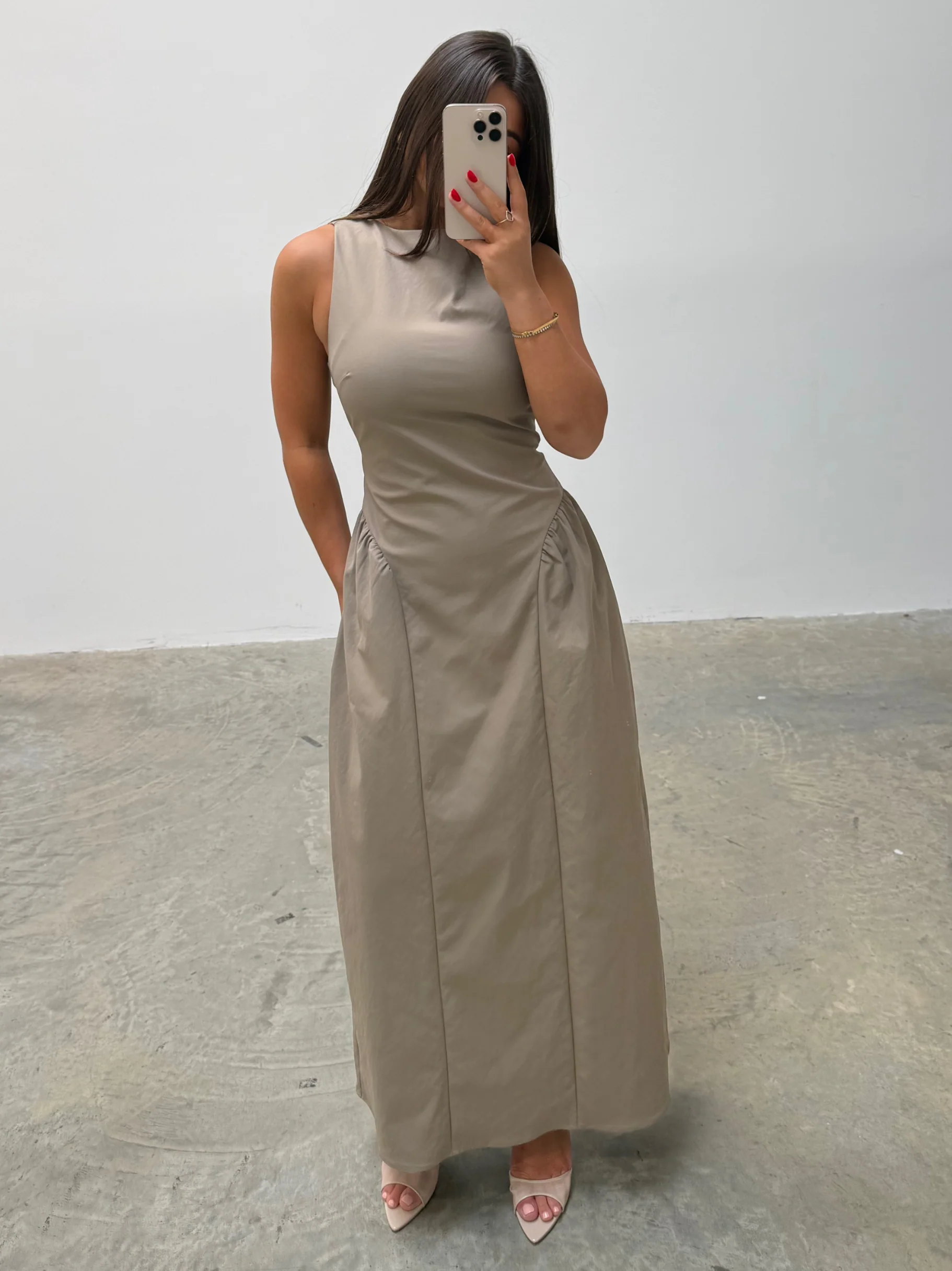 Sylvie Slash Neck Midaxi Dress - Taupe