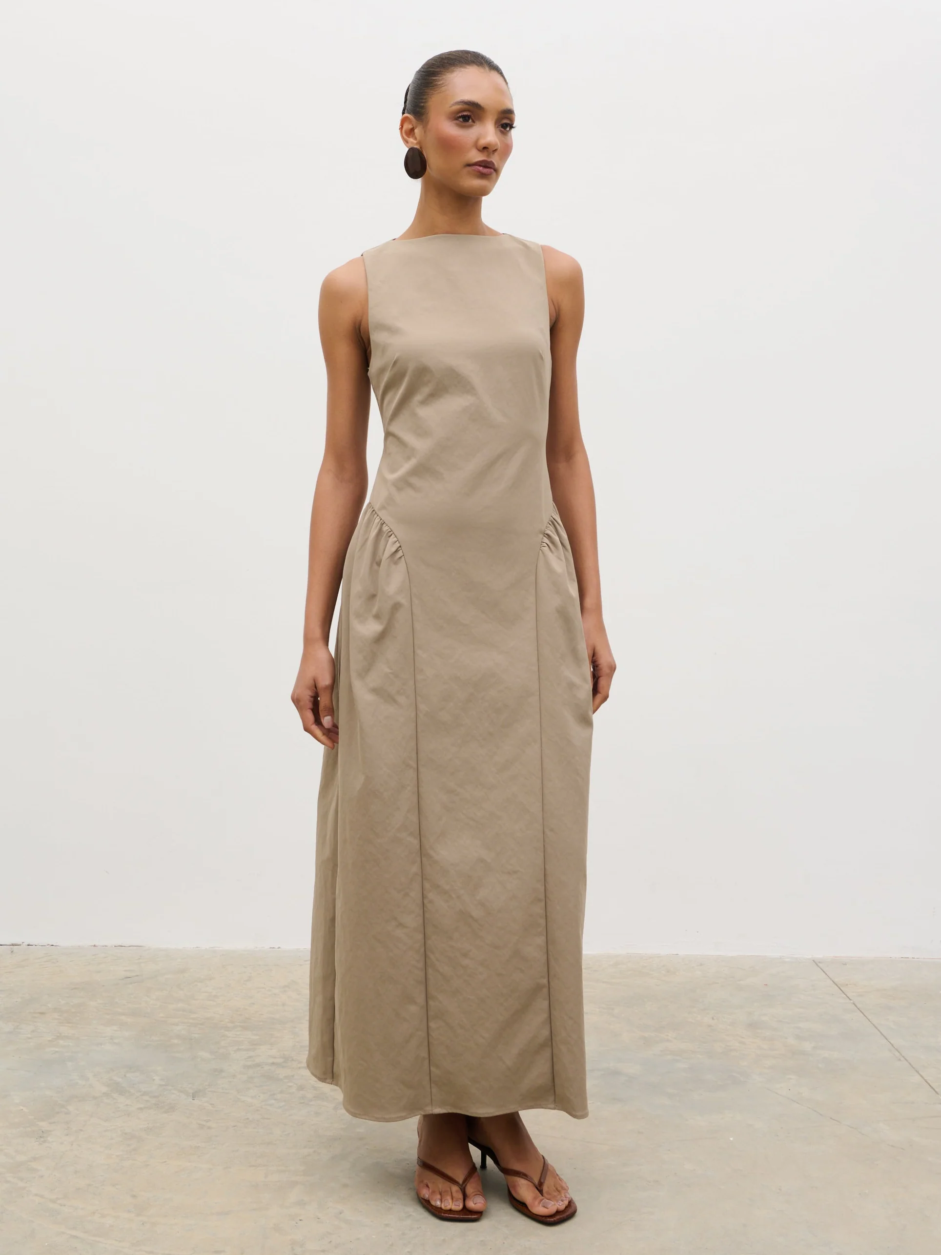 Sylvie Slash Neck Midaxi Dress - Taupe - Image 2