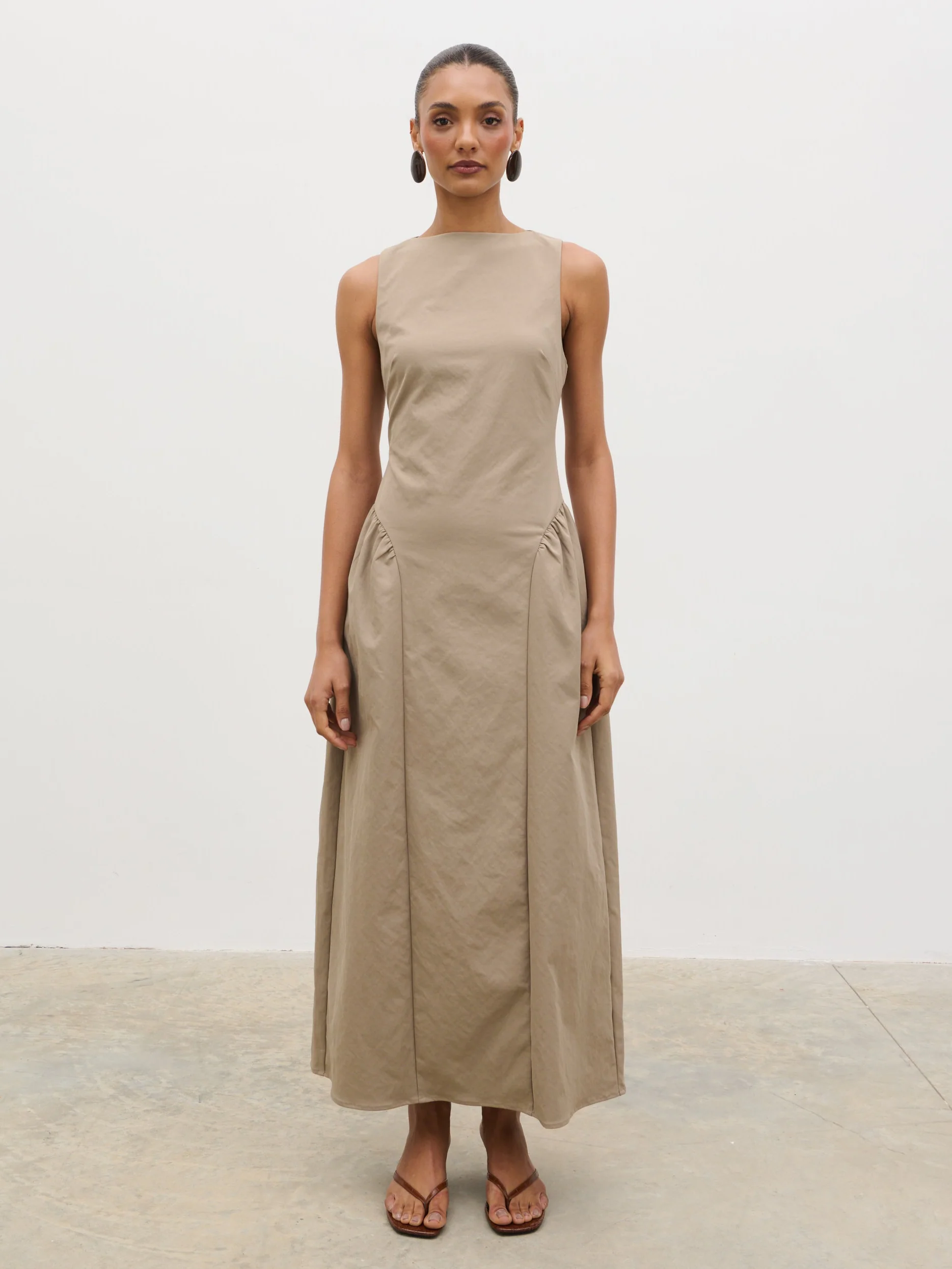 Sylvie Slash Neck Midaxi Dress - Taupe - Image 7