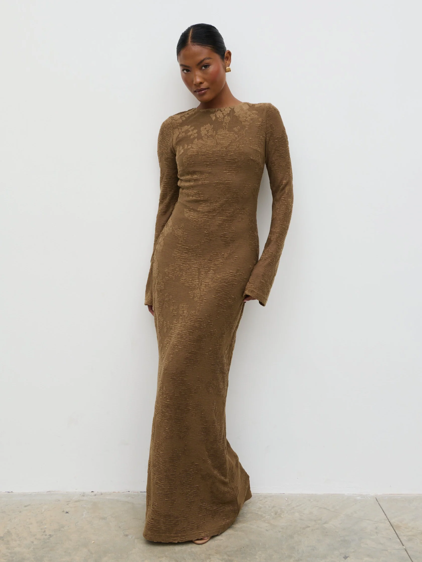 Tanaia Long Sleeve Jersey Maxi Dress - Chocolate Floral