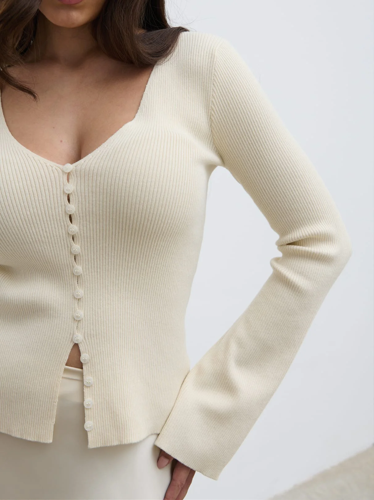 Tia Knit Cardigan - Cream - Image 2