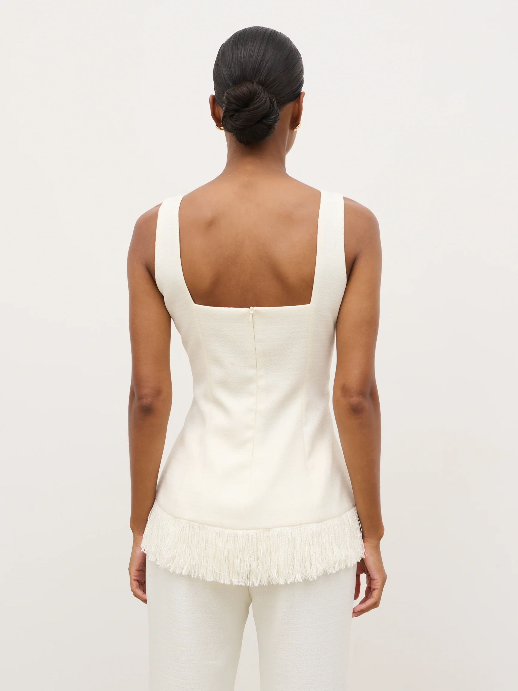 Verona Fringed Tweed Top - Cream - Image 6