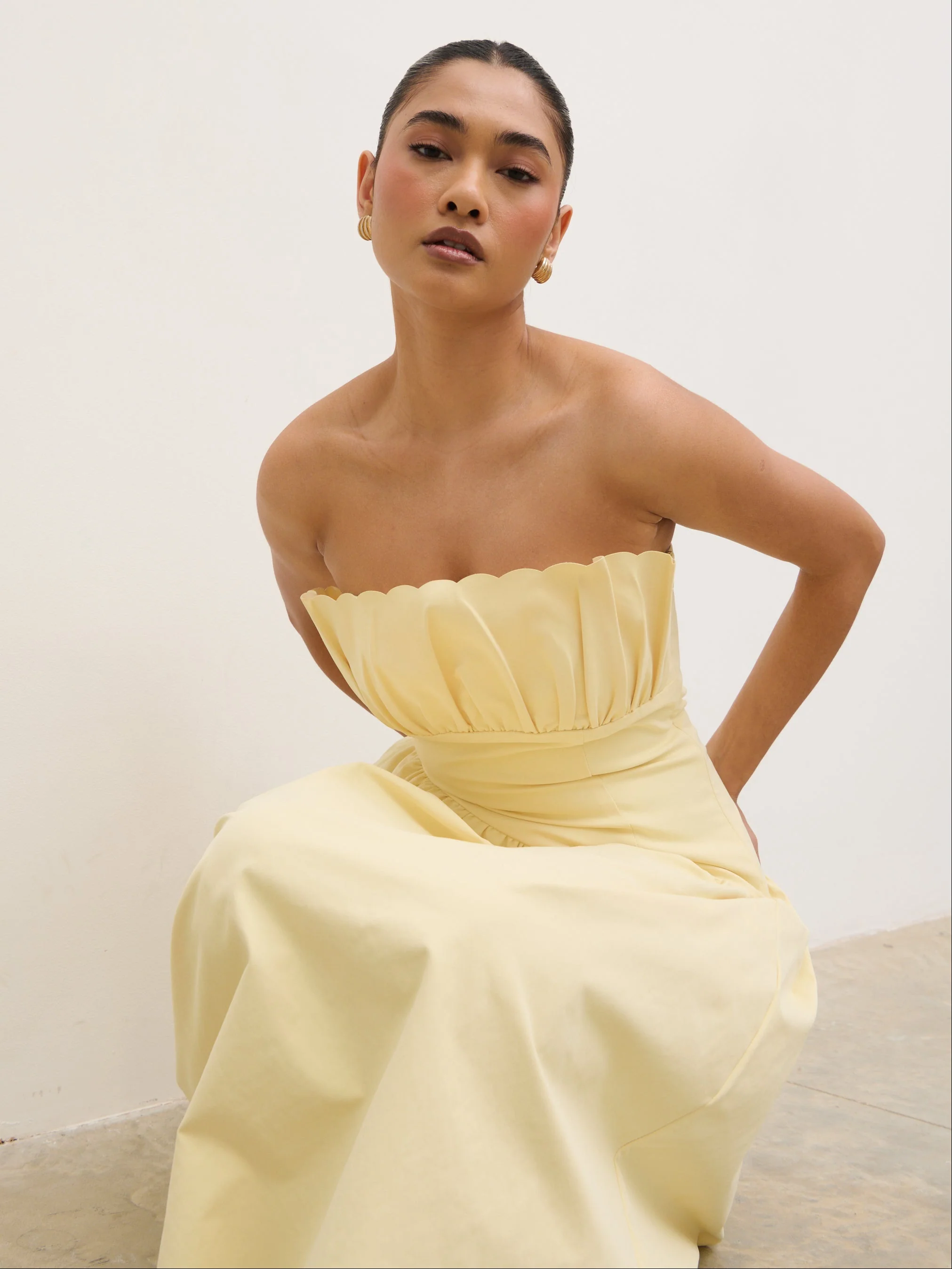 Zaria Corset Detail Midaxi Dress - Lemon - Image 7