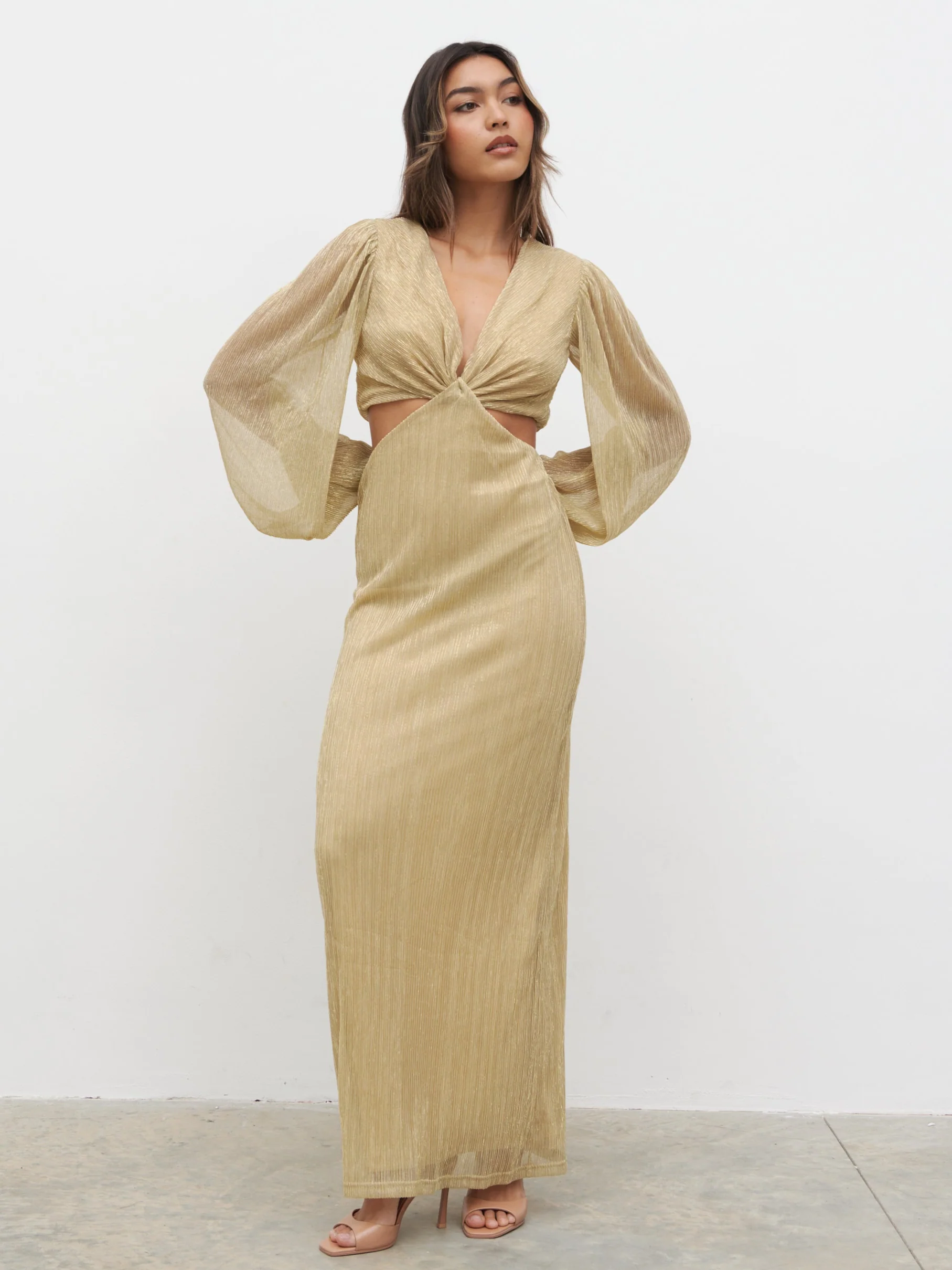 Zaya Plisse Metallic Maxi Dress - Metallic Gold - Image 2