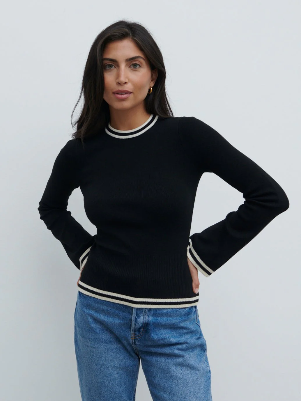 Zella Contrast Knit Top - Black and Cream