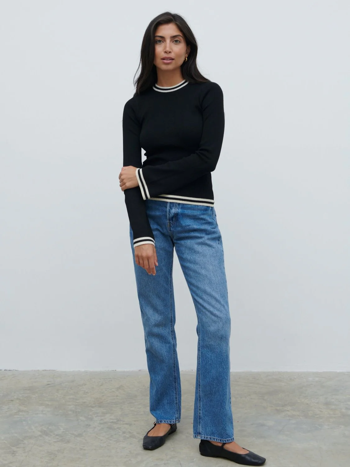 Zella Contrast Knit Top - Black and Cream - Image 2